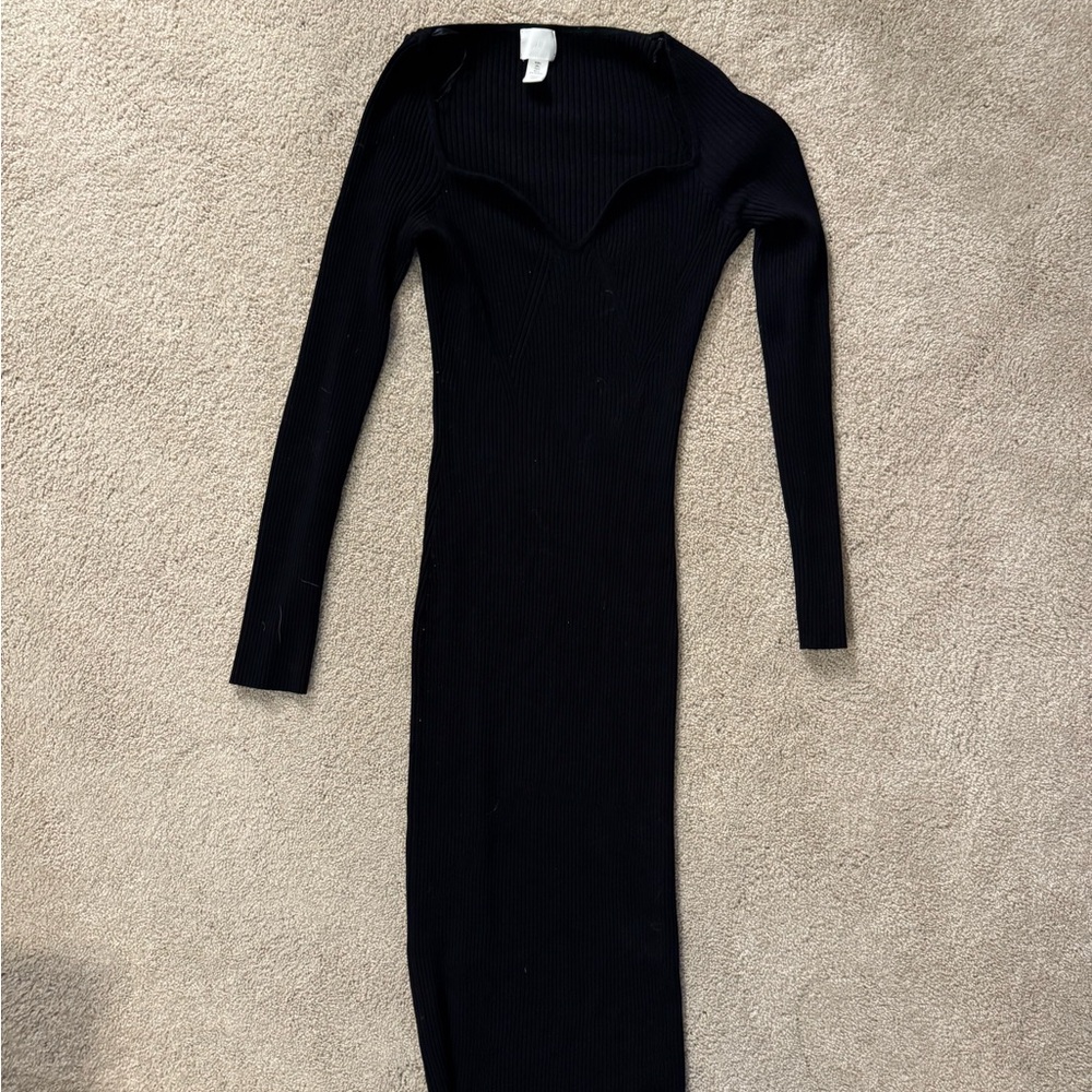 H&M Elegant Black Long Sleeve Midi Sweater Dress
